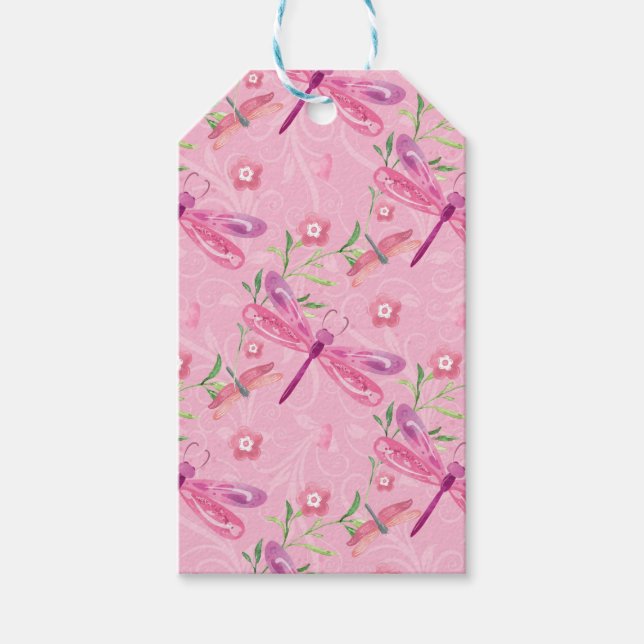 DRAGONFLIK FÖR rosa OCH LILA VATTENFÄRG Presentetikett (Framsidan)