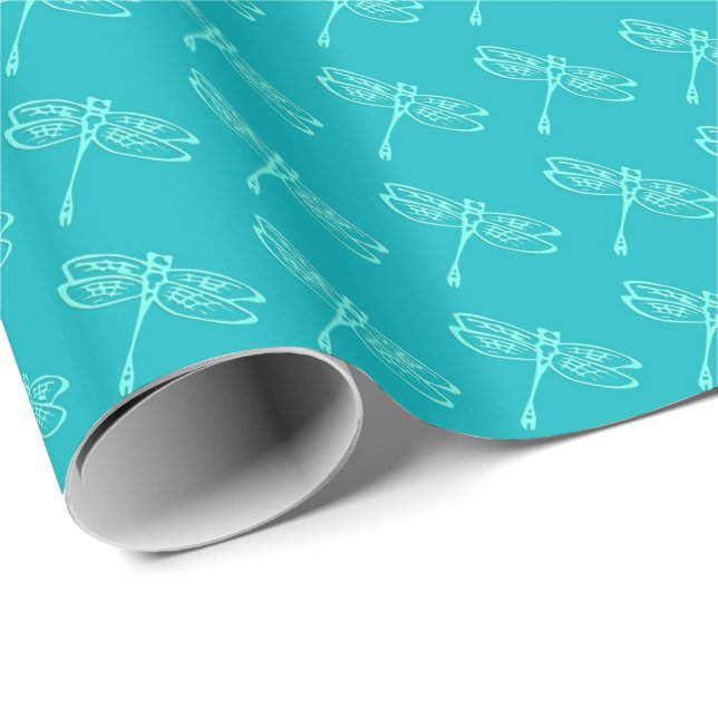 Dragonflugor, blek aqua på turkos presentpapper (Rullad Hörn)
