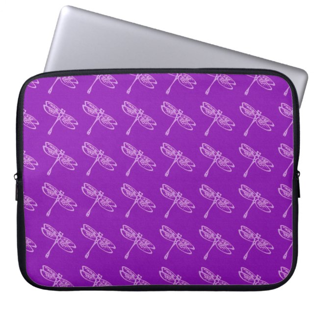 Dragonflugor, blek, orchid på djup lila laptop sleeve (Framsidan)