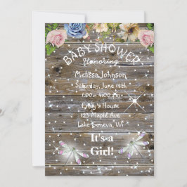 Dragonflugor, blommor och sparkles babyskor inbjudningar