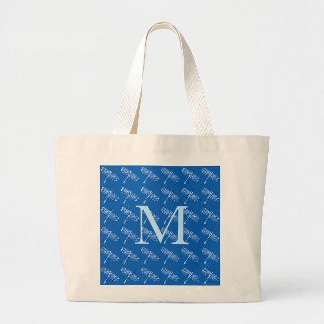 Dragonflugor med monogram på denim blue jumbo tygkasse (Framsidan)