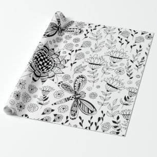 Dragonflugor och blommor presentpapper