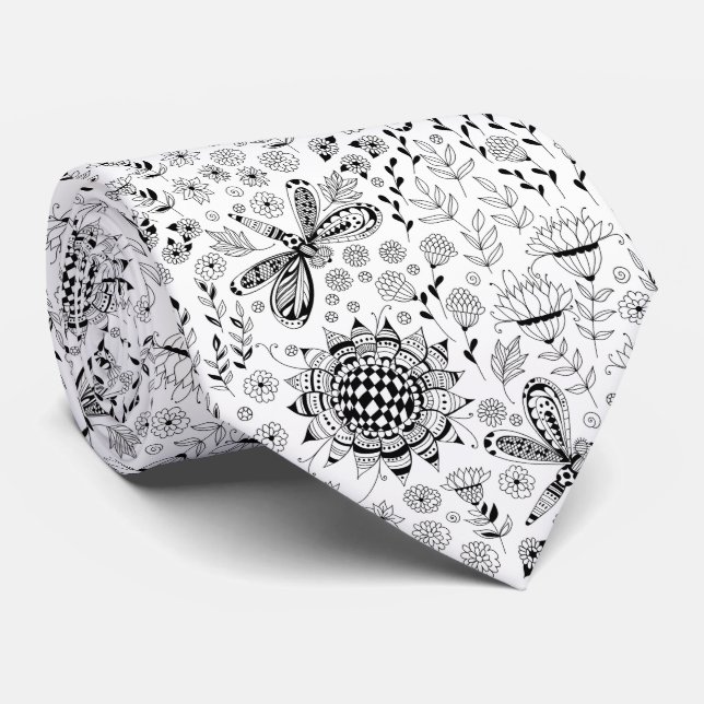 Dragonflugor och blommor slips (Rullad)