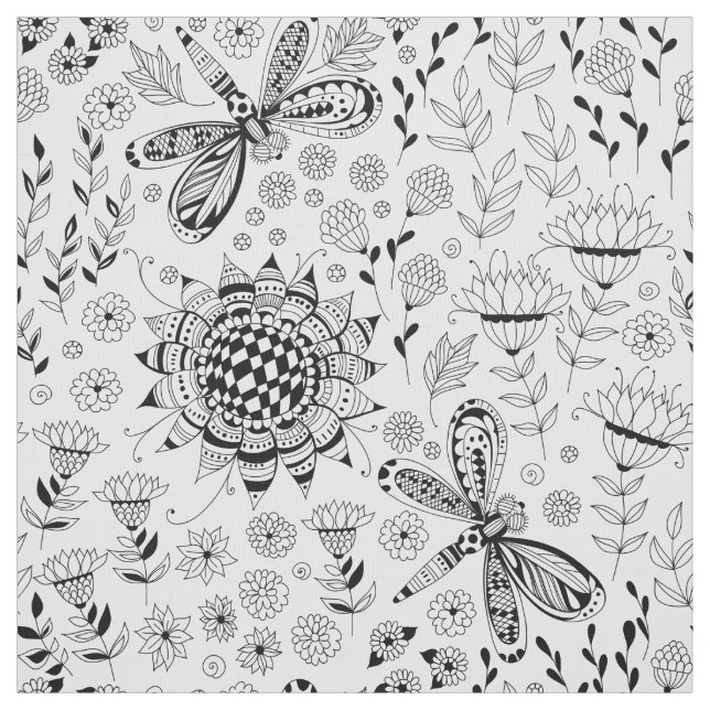 Dragonflugor och blommor tyg (Provkarta)