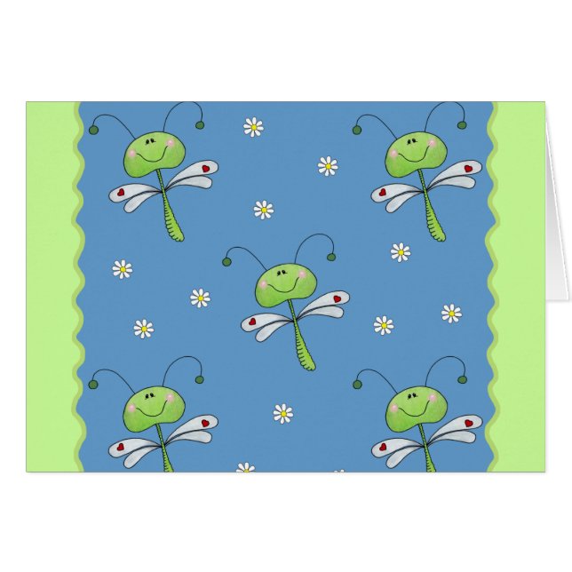 Dragonflugor och Daisy Hälsningskort (Framsidan Horizontal)