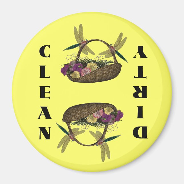 Dragonflugor på blomman Basket Dishwasher Magnet (Framsidan)