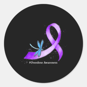 Dragonfluy Purplean Ribbon Overdose Awareness Supp Runt Klistermärke