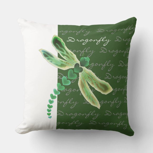 Dragonfly | 20-tums x20-tums Grönt och vit Dekorat Kudde (Framsida)
