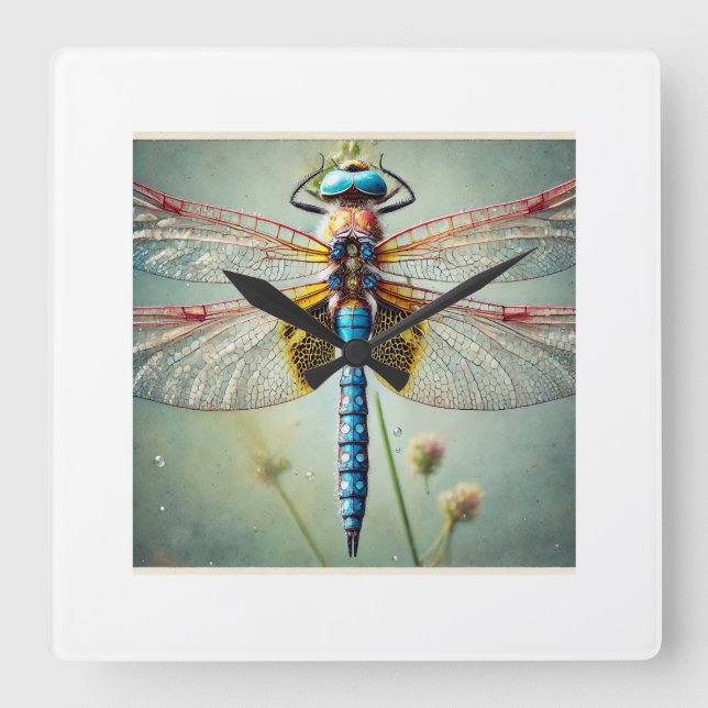 Dragonfly 260924IREF213 - Watercolor Fyrkantig Klocka (Framsida)
