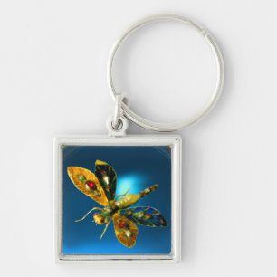 DRAGONFLY 2,blue sapphire Fyrkantig Silverfärgad Nyckelring