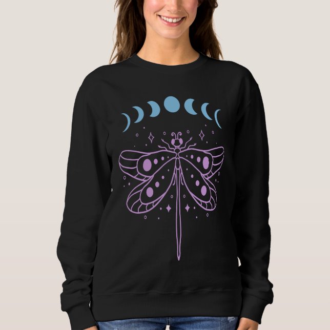 Dragonfly and Moon Phase New Age Witchy Tarot Wome T Shirt (Framsida)