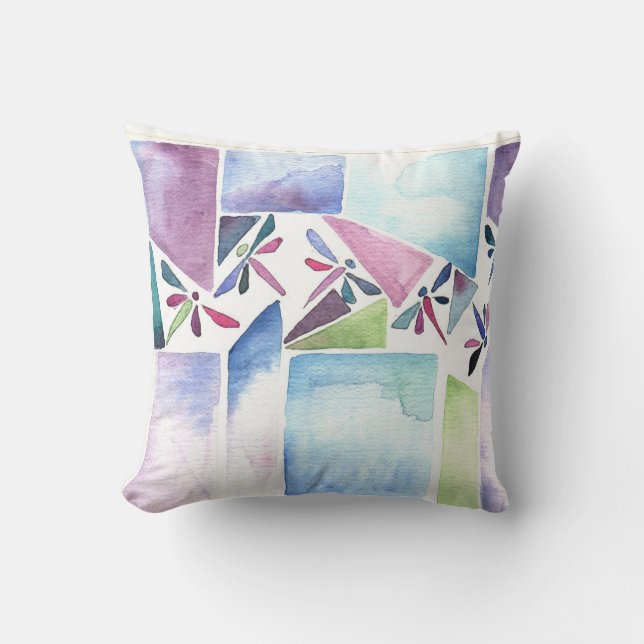 DRAGONFLY Aqua Grönt Abstrakt Vatten Färg Pillow Kudde (Framsida)