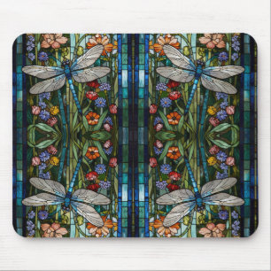 Dragonfly art boho blommigt botaniskt fläckglas musmatta