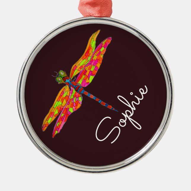 Dragonfly art insekt personlig namn-gåva julgransprydnad metall (Framsidan)