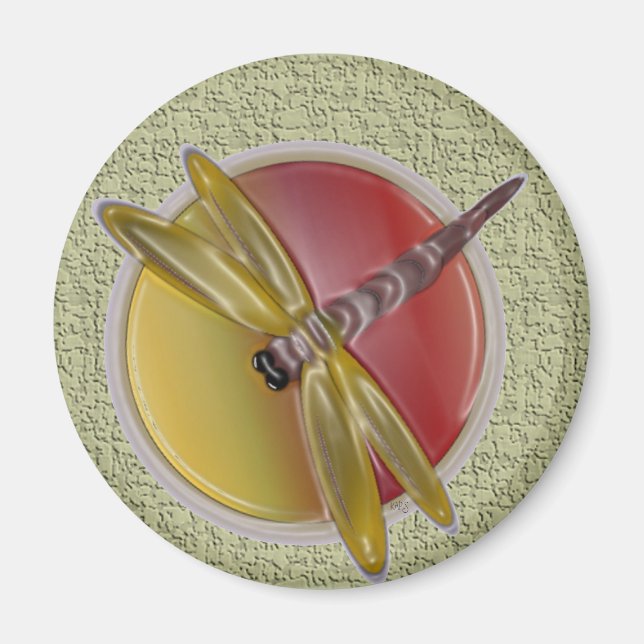 Dragonfly Art Round Magnet (Framsidan)