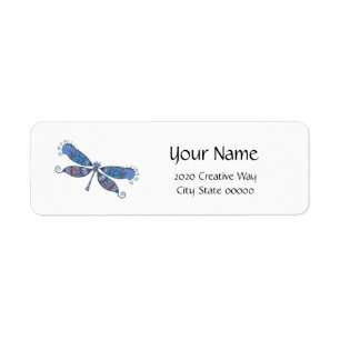 Dragonfly Artistic Blue Returadress Etikett
