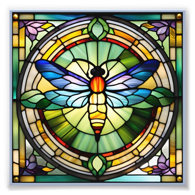Dragonfly av fastnat glas fototryck (Framsidan)
