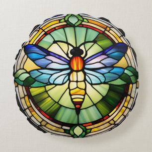 Dragonfly av fastnat glas rund kudde