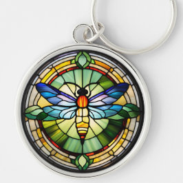 Dragonfly av fastnat glas rund silverfärgad nyckelring