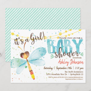 Dragonfly Baby Shower-inbjudan, flicka Inbjudningar
