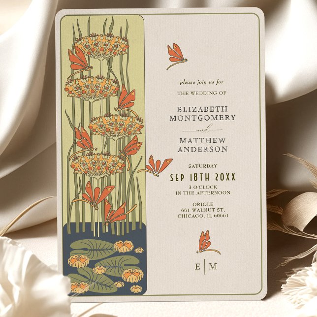 Dragonfly Belle Epoque Art nouveau Bröllop Inbjudningar (Skapare uppladdad)