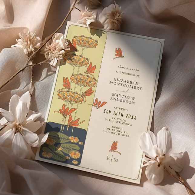 Dragonfly Belle Epoque Art nouveau Bröllop Inbjudningar (Skapare uppladdad)
