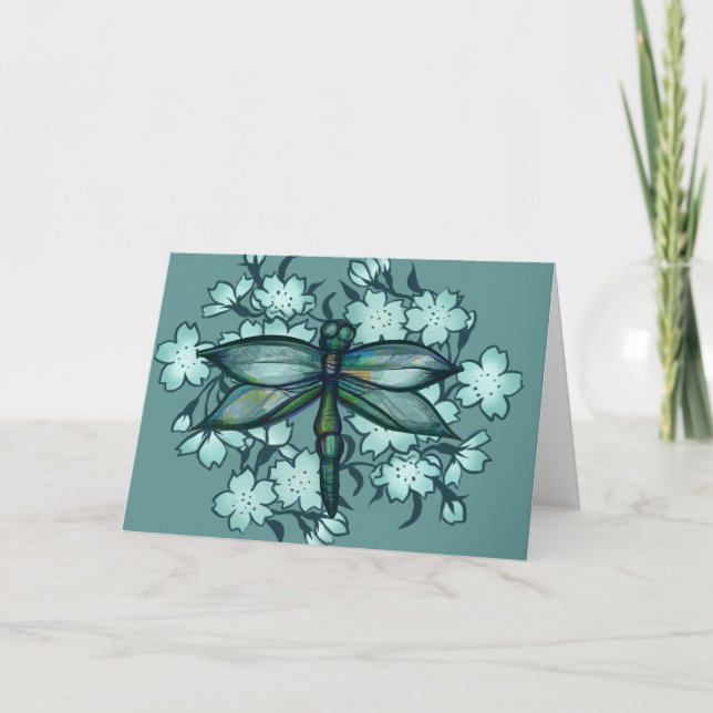 Dragonfly Blommigt Art Dronflies Blomart blommigt Kort (Framsida)