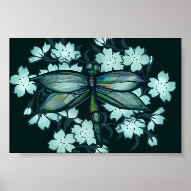 Dragonfly Blommigt Art Dronflies Blomart blommigt Poster (Framsidan)
