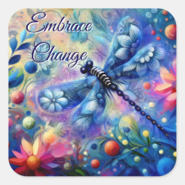 Dragonfly-Blommigt av vild Abstrakt - blått Rosa Fyrkantigt Klistermärke