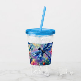 Dragonfly-Blommigt av vild Abstrakt - blått Rosa Take Away Mugg