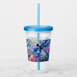 Dragonfly-Blommigt av vild Abstrakt - blått Rosa Take Away Mugg