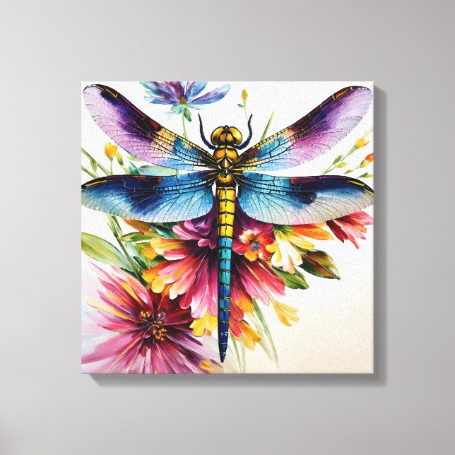 Dragonfly Blommigt Multifärgad Art Canvastryck (Framsida)