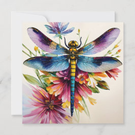 Dragonfly Blommigt Multifärgad Art Julkort