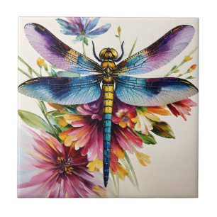 Dragonfly Blommigt Multifärgad Art Kakelplatta