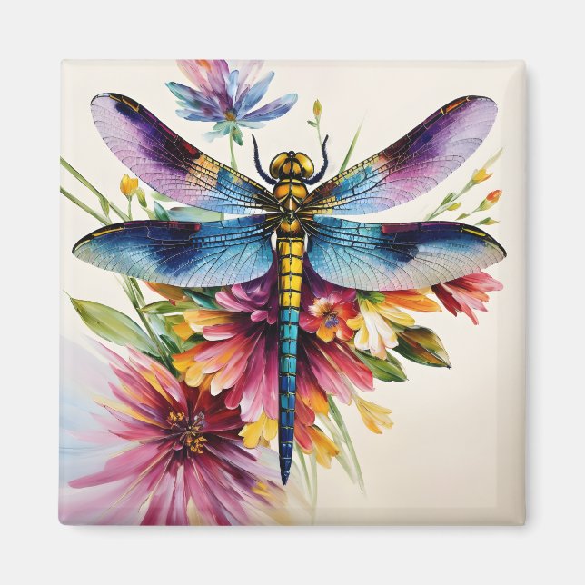 Dragonfly Blommigt Multifärgad Art Magnet (Framsidan)