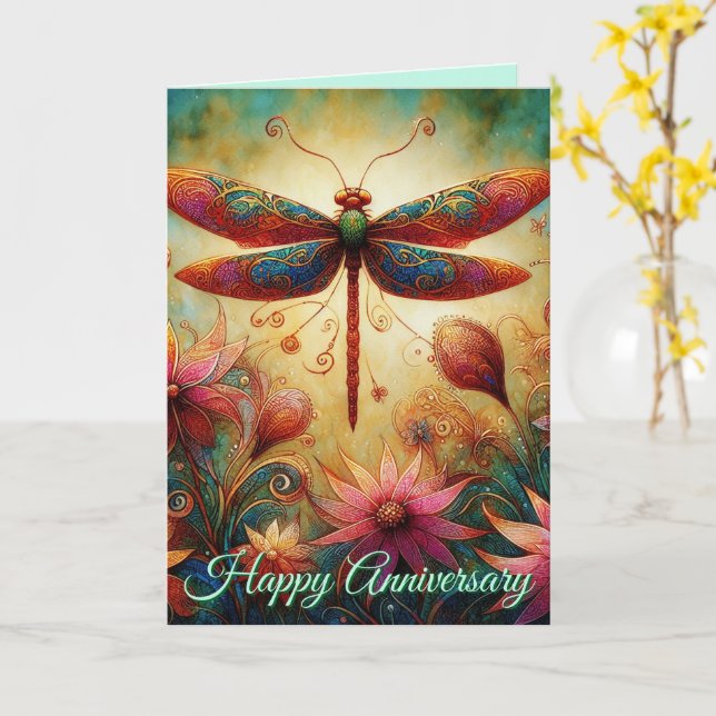 Dragonfly Blommigt Personlig-årskort Kort (Gul blomma)