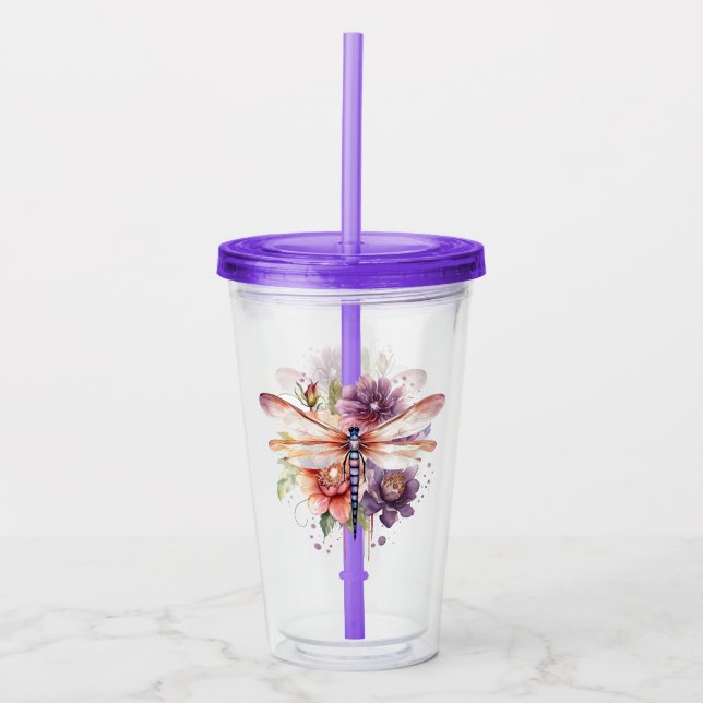 Dragonfly Blommigt Take Away Mugg (Framsida)