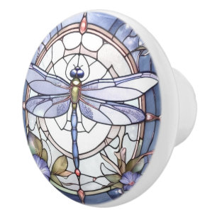 Dragonfly Blue and White Stached Glass Flower Knopp