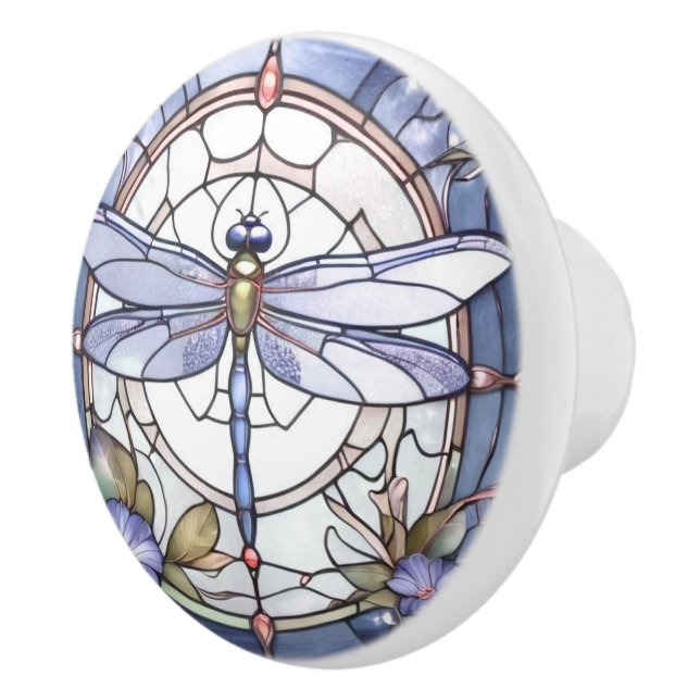 Dragonfly Blue and White Stached Glass Flower Knopp (Höger)