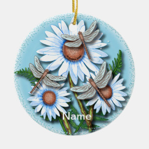 Dragonfly Blue-Daisy Julgransprydnad Keramik