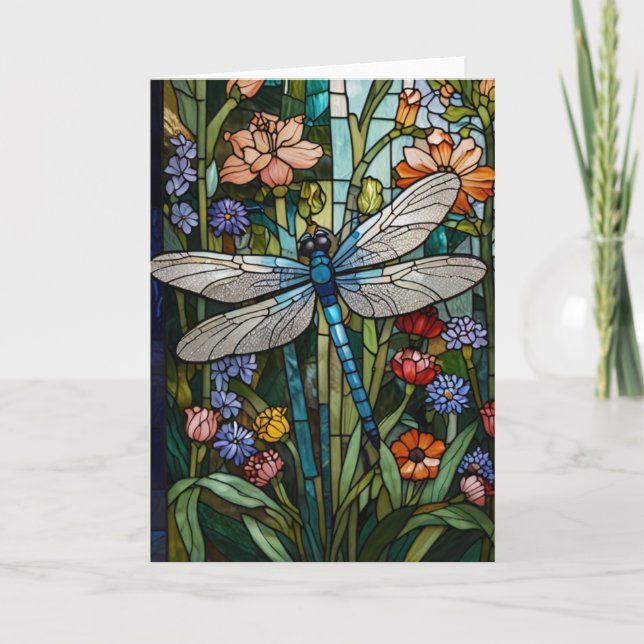 Dragonfly boho blommigt botaniskt fläckglas inbjudan (Framsida)