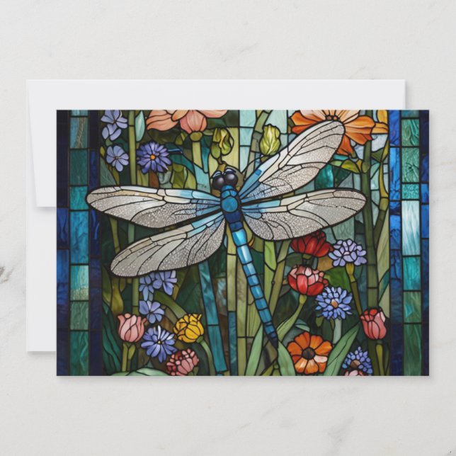 Dragonfly boho blommigt botaniskt fläckglas inbjudningar (Framsida)