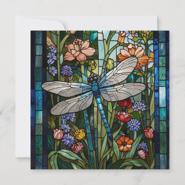 Dragonfly boho blommigt botaniskt fläckglas inbjudningar (Framsida)