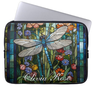 Dragonfly boho blommigt botaniskt fläckglas laptop fodral