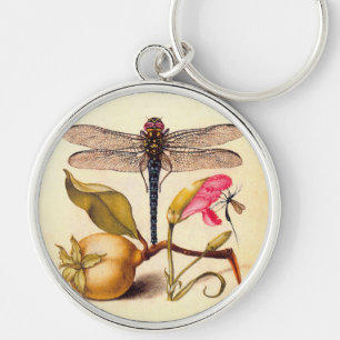 Dragonfly Botanical Nature Wildlife Rund Silverfärgad Nyckelring