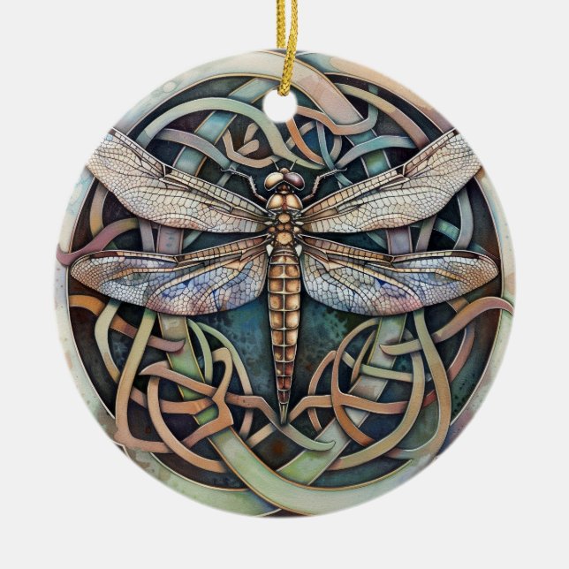 Dragonfly Celtic Knot Julgransprydnad Keramik (Framsidan)
