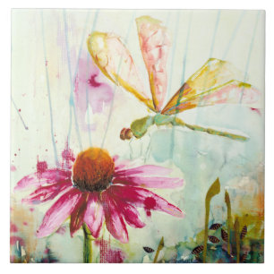 Dragonfly Ceramic Tile/Trivet (6 tum square) Kakelplatta