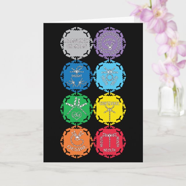 Dragonfly Chakras vita textdesign Kort (Orkide)