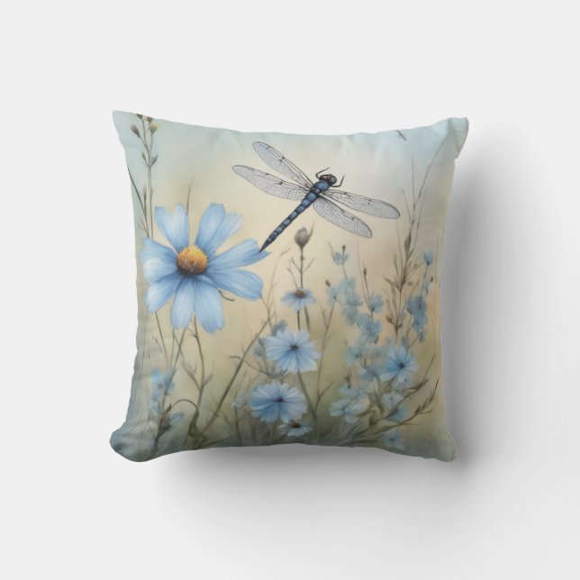 Dragonfly Charisma | Watercolor Wildblomma Kudde (Framsida)