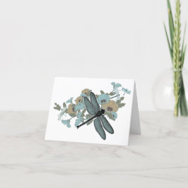 Dragonfly Chic Snyggt Flowers Blues Grått Guld Tack Kort